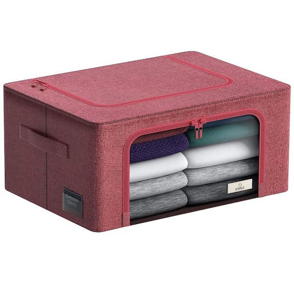 Storage Bins, Organizers with Metal Frame, Handles, and Window, Pink 15.75 in. x 8 in. Fabric Decorative Box (Set of 1)