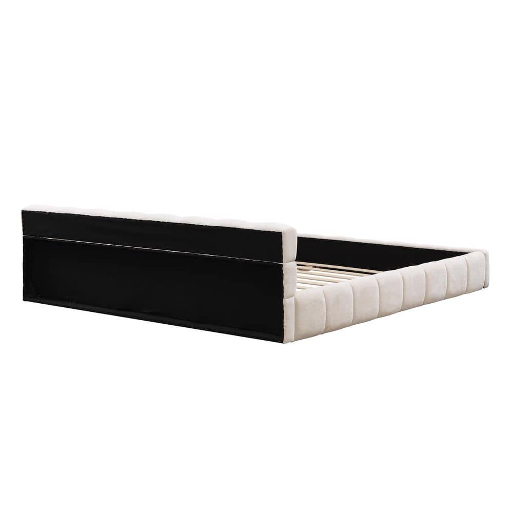 Jackson Beige Chenille Upholstered Wood Frame King Size Platform Bed with Checkerboard Headboard - thumbnail 6