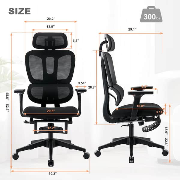 Ergonomic Office Chair, Reclining High Back Mesh Chair, Computer Desk Chair,  Swivel Rolling Home Task Chair with Lumbar Support Pillow, Adjustable  Headrest, Retractable Footrest and Padded Armrests 