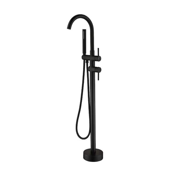 Satico Freestanding Floor Mount 2-Handle Bath Tub Filler Faucet with Handheld Shower in Black