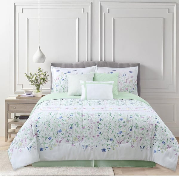 Harper Lane Wildflower Embroidered White Microfiber 7-Piece Comforter Set King