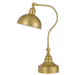 25 in. Antique Brass Metal Desk Lamp with Half Dome Metal Shade