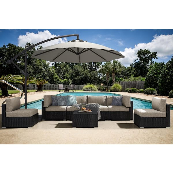 JEAREY 7-Piece Wicker Patio Conversation Set with Khaki Cushions and Pillows, also Rain Resistant Sofa Cover