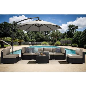 7-Piece Wicker Patio Conversation Set with Khaki Cushions and Pillows, also Rain Resistant Sofa Cover