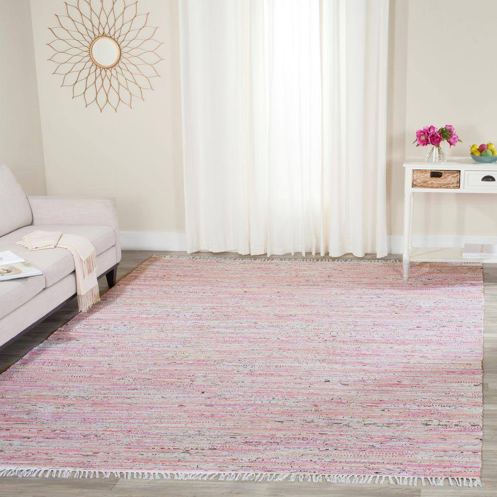 Hand-Woven Whimsical Light Blue Cotton Area Rug 8' x 10'