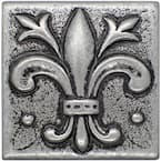 Flor De Lis Pewter Nickel 2 in. x 2 in. Metal Decorative Accent Insert Wall Tile (8-Piece/Case)