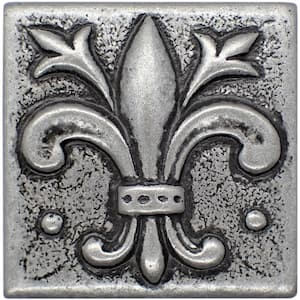 Flor De Lis Pewter Nickel 2 in. x 2 in. Metal Decorative Accent Insert Wall Tile (8-Piece/Case)