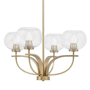 Olympia 4-Light Uplight Chandelier New Age Brass Finish 7 in. Clear Bubble Glass