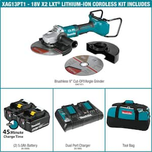 18V X2 LXT (36V) Brushless 7 in. Paddle Switch Cut-Off/Angle Grinder Kit 5.0Ah with bonus Hubbed Grinding Wheel, 10/pk