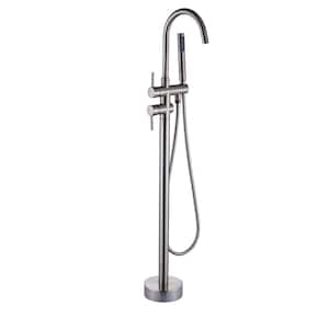 Single Handle Freestanding Tub Faucet with Handheld Shower in Brushed Nickel