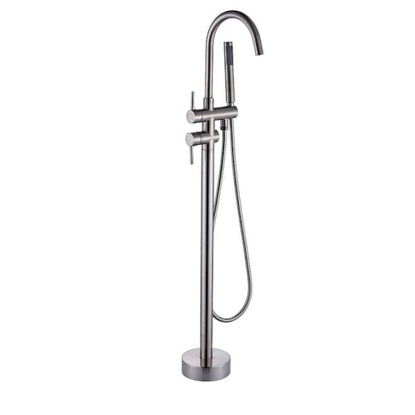 Lukvuzo Single Handle Freestanding Tub Faucet with Handheld Shower in Brushed Nickel