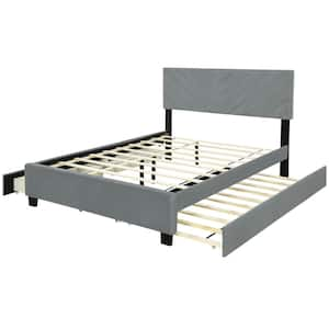 Gray Wood Frame Queen Size Upholstered Platform Bed with Pullout Bed and 2 Drawers