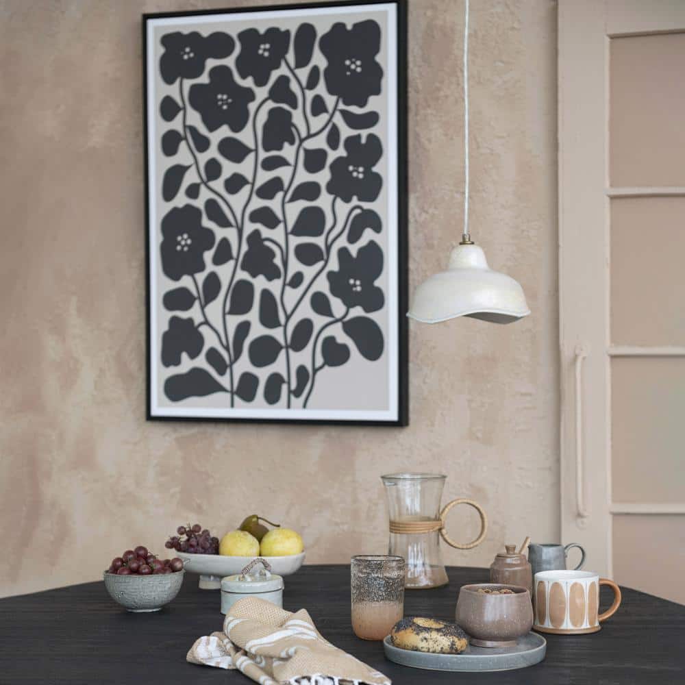 Black and Cream Floral Art with Reclaimed Wood Frame