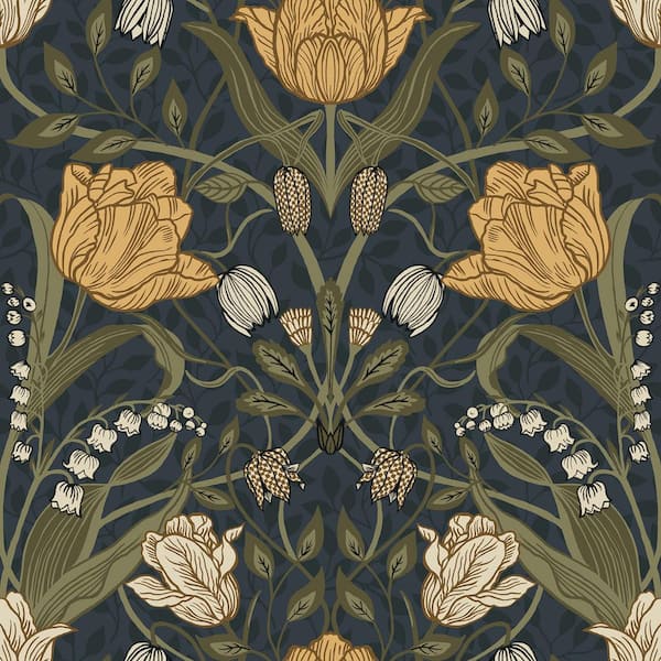 A-Street Prints Filippa Navy Tulip Non Woven Paper Wallpaper Sample