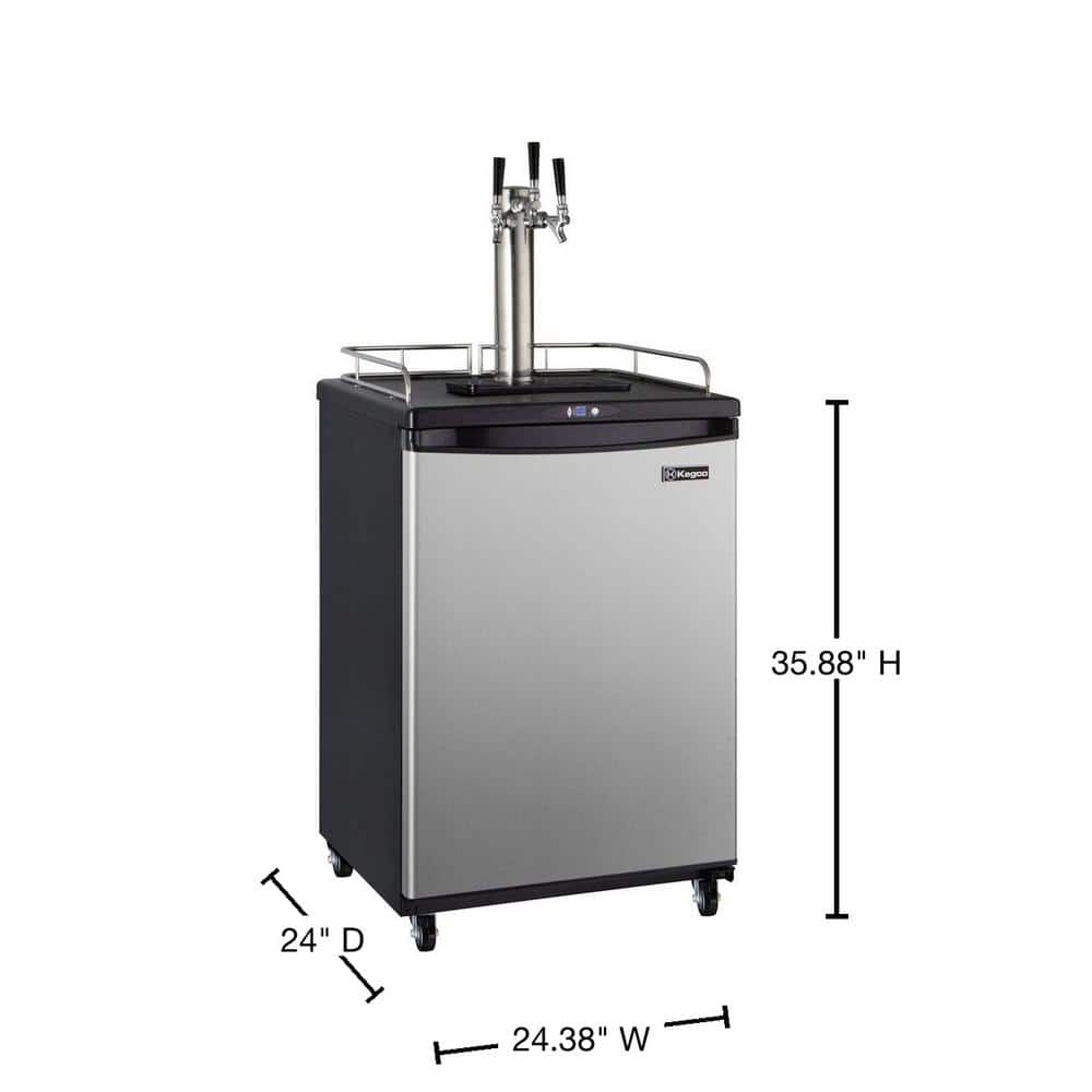 24" Stainless Steel Triple Tap Freestanding Kegerator with Adjustable Temperature