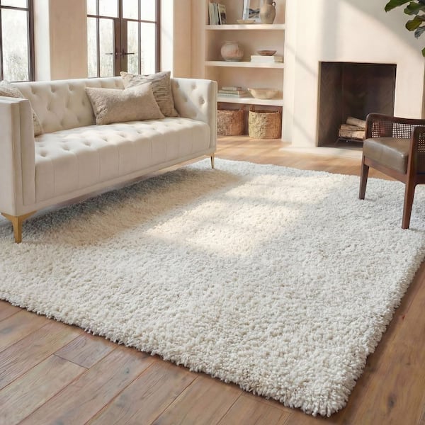 August Shag Beige 8 ft. x 10 ft. Solid Area Rug