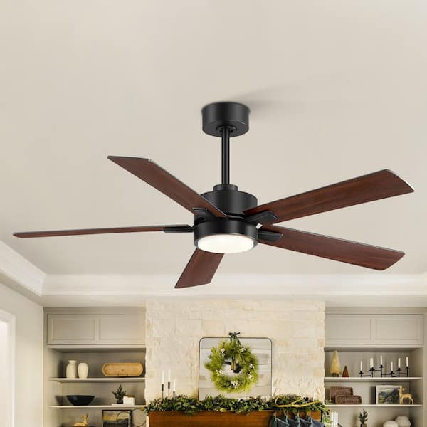 Larrisa 52 in. Indoor Black Ceiling Fan with Integrated LED Light with Remote Control Included