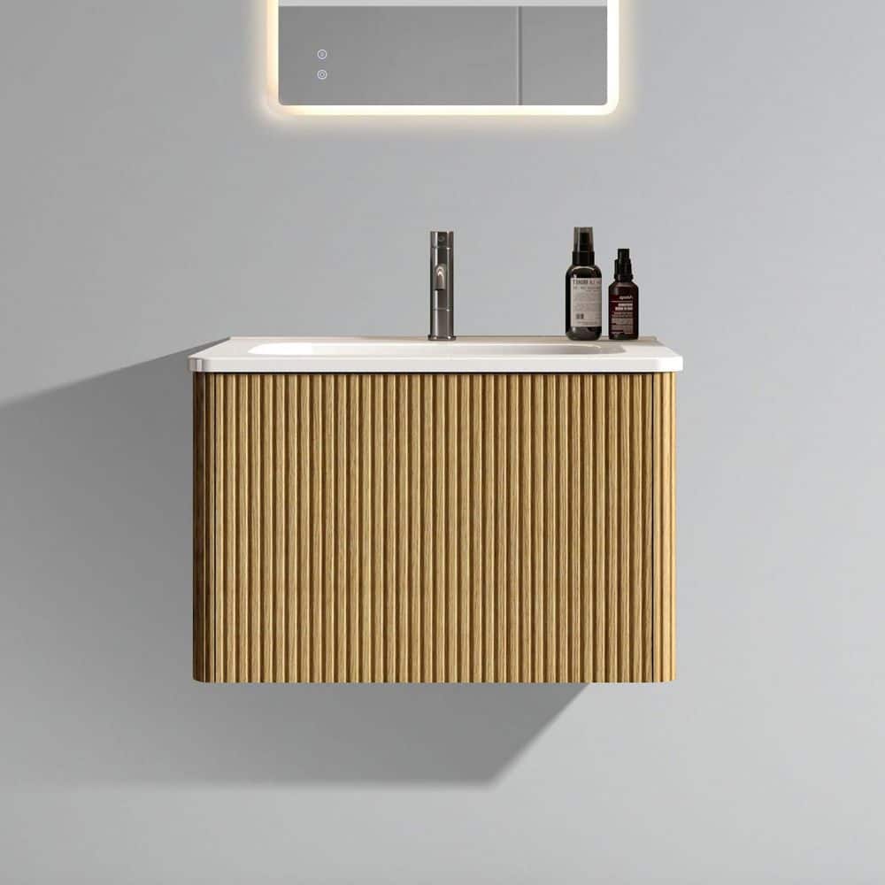ENYA 24 in. W Single Sink Floating Bath Vanity in Khaki with White Ceramic, Soft-Close Cabinet Door and Top Pop-Up Drain price history on PriceWatchPro