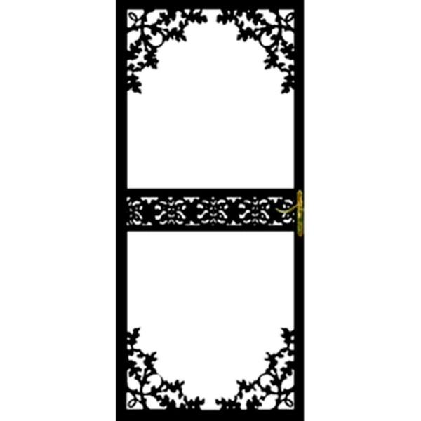 Grisham 32 in. x 80 in. 164 Series Black Hinge Left Lake Security Door with Self-Storing Glass Feature