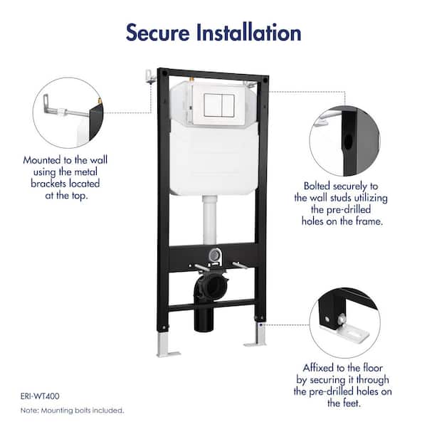 Vermont In-Wall Toilet Carrier System 0.8/1.6 GPF Dual Flush Wall-Hung Toilet Tank with Gravity Fed Technology in Black