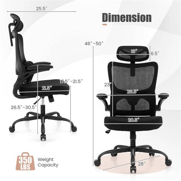 Costway Mesh Office Chair with Adaptive Lumbar Support and Adjustable Headrest Black