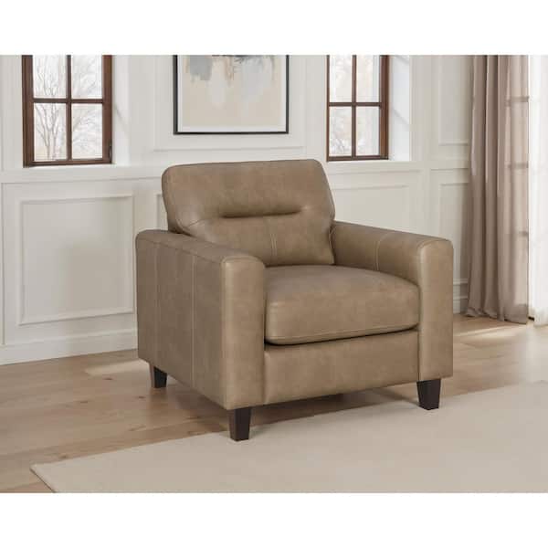 Scotland Brown Faux Leather Upholstered Track Arm Chair