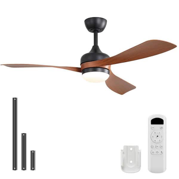 52 in. Indoor/Outdoor Modern Black and Brown Ceiling Fan with Integrated LED Light Kit, Reversible DC Motor and Remote