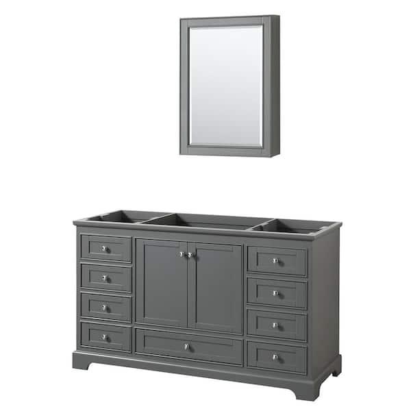 Wyndham Collection Deborah 59.25 in. W x 21.5 in. D Vanity Cabinet with Medicine Cabinet in Dark Gray