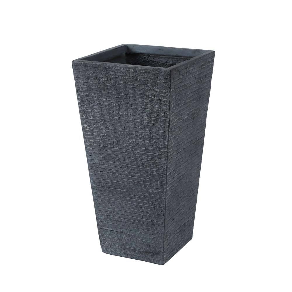 Modern Textured Gray Square Tapered MgO Planter Set, Indoor/Outdoor