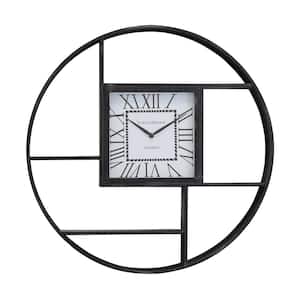 Circular 27"D Shelf Wall Clock in Distressed Black