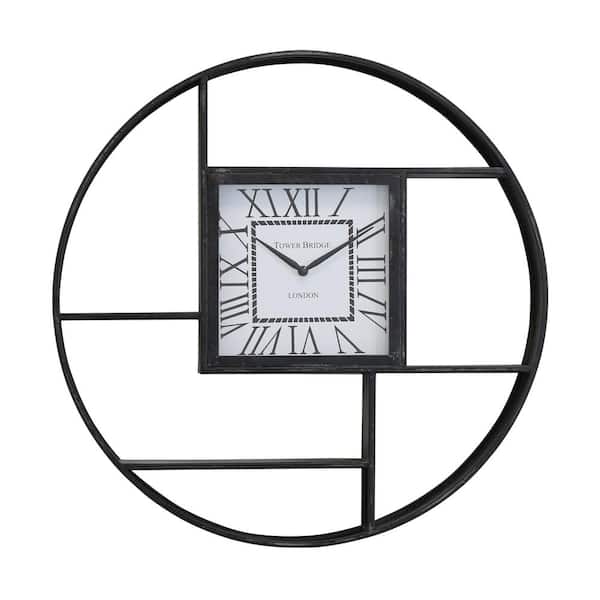 Yosemite Home Decor Circular 27D Shelf Wall Clock in Distressed Black  5140050 - The Home Depot