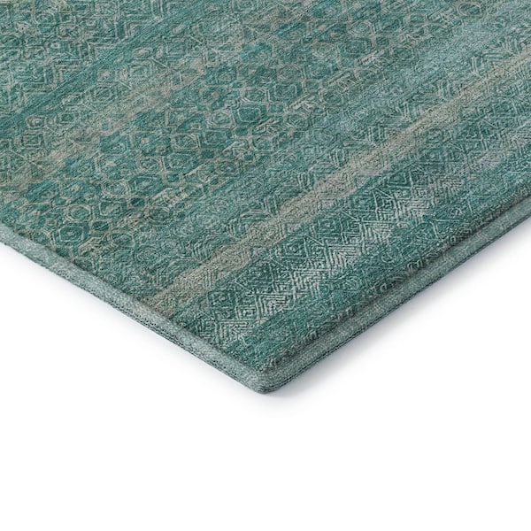 Mayfield Premium Machine Washable Abstract AMF2105 Teal 9 ft. x 12 ft. Area Rug