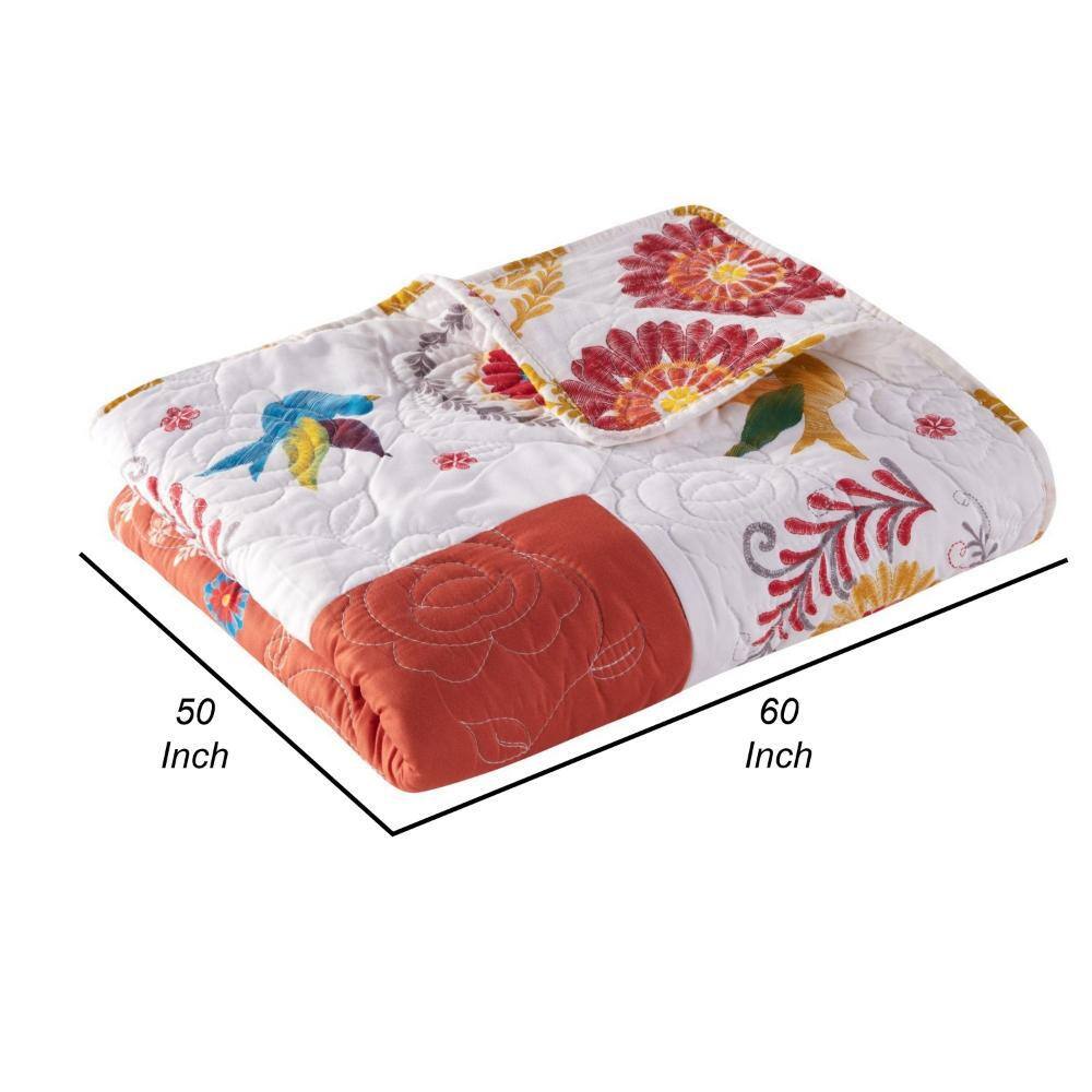 Multicolor Floral Print Cotton Quilted Throw Blanket, 50 x 60 in