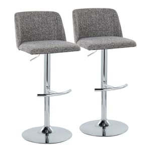 Toriano 33 in. Grey Noise Fabric and Chrome Metal Adjustable Bar Stool with Rounded T Footrest (Set of 2)