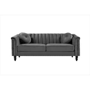 Hills 75.2 in. Rolled Arm Velvet Straight 3-Seater Sofa in Gray