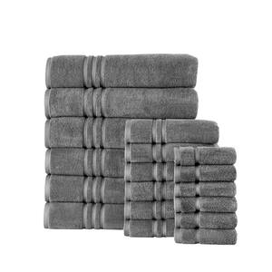 Turkish Cotton Ultra Soft 18-Piece Bath Sheet Towel Set in Charcoal
