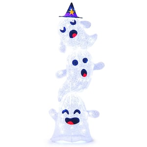 48 in. Lighted Plug in Stacked Ghosts Standing Halloween Decoration with 120 LED Lights and 4 Metal Ground Stakes