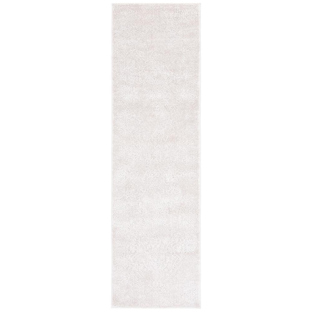 Hand-Knotted Dark Grey and Cream Floral Runner Rug