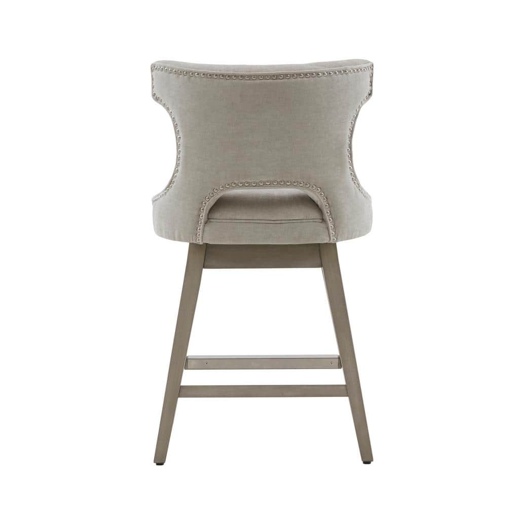 Light Grey Swivel Counter Stool with Wood Legs