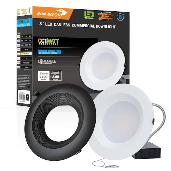 RUN BISON Black 8 in. CCT and Wattage Selectable New Construction or Remodel IC Rated Integrated LED Commercial Downlight