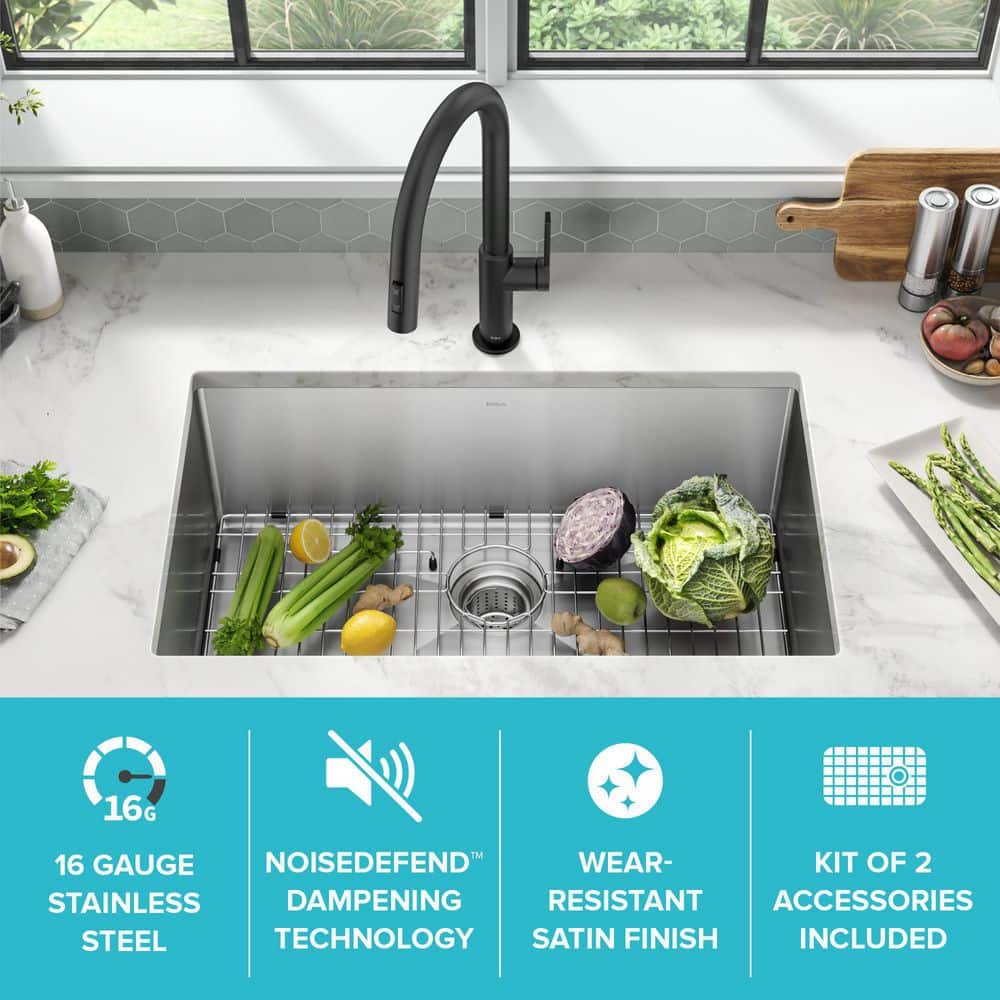 30-Inch Satin Stainless Steel Undermount Single Bowl Kitchen Sink