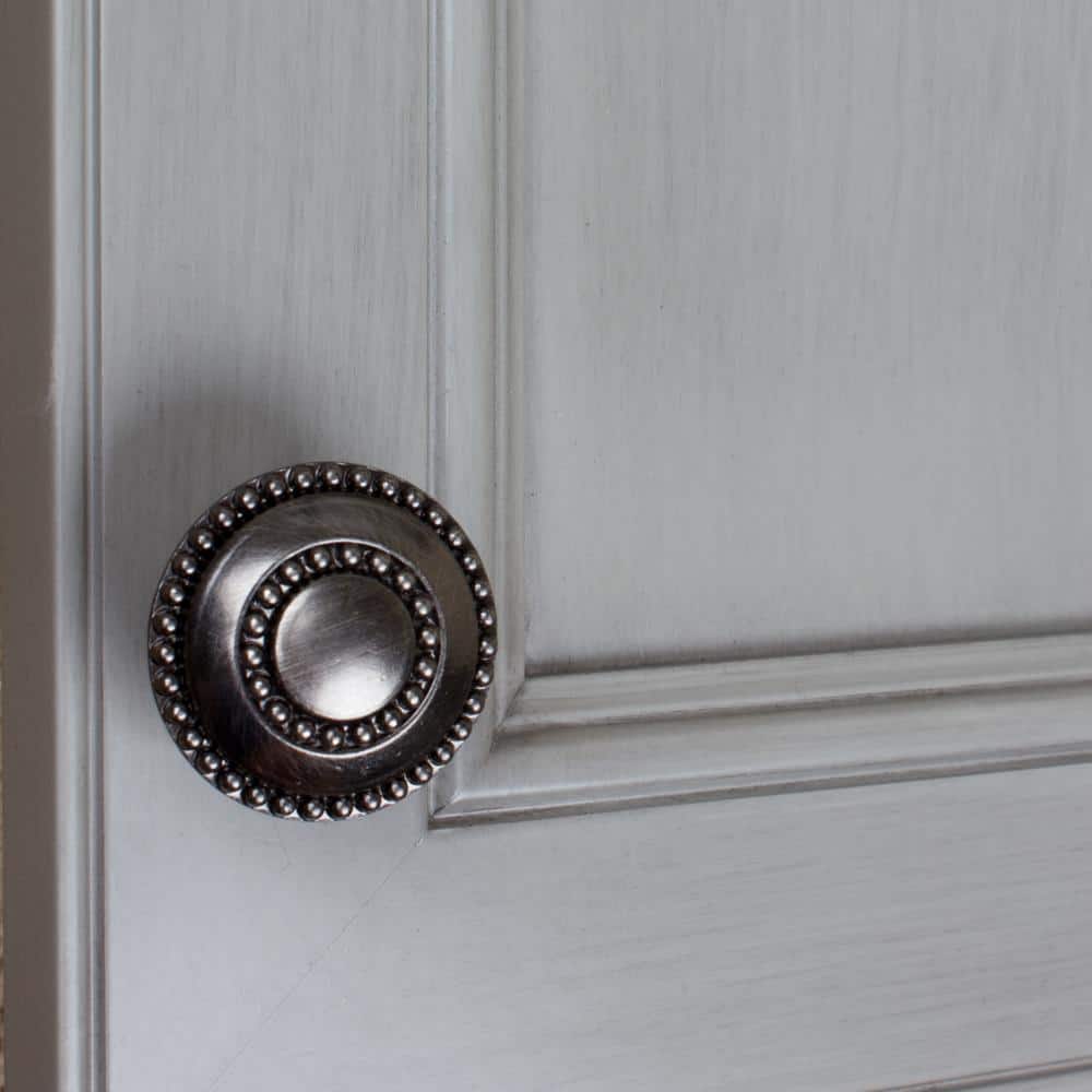 Brushed Pewter Round Double-Ring Beaded Cabinet Knobs Set