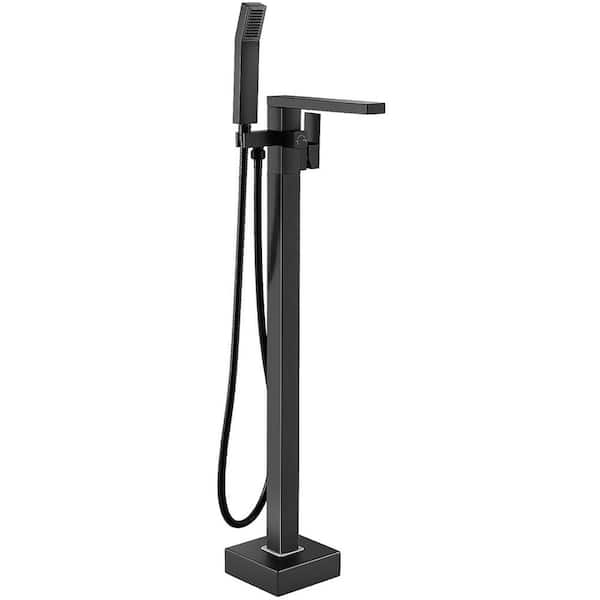 Single-Handle Claw Foot Tub Faucet Freestanding Floor Mount Roman Tub Faucet with Waterfall Spout in Matte Black