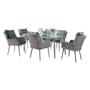 Gray 7-Piece Resin Wicker Outdoor Dining Set with Metal Legs and Solid Color Cushions