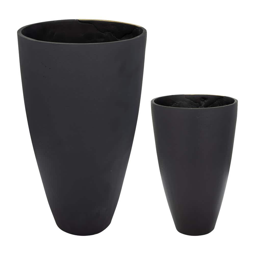 Elegant Brass and Charcoal Metal Vase Duo for Weddings and Decor