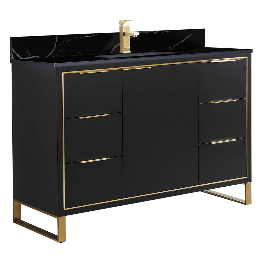 Opulence 48 in. W x 18 in. D x 33.5 in. H Single Sink Bath Vanity in Black Matte with Black Marble Top -  FINE FIXTURES, OL48BL-SBBM