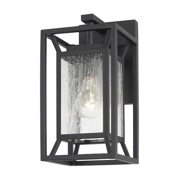 Minka Lavery Harbor View 1-Light Sand Black Outdoor Wall Lantern Sconce with Clear Seeded Glass