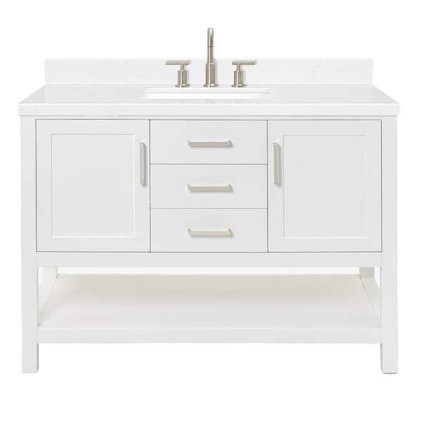 Bayhill 48 in. Single Sink Freestanding Bathroom Vanity in White with Carrara White Quartz Top