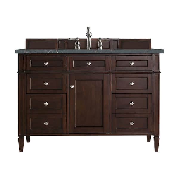 James Martin Vanities Brittany 48.0 in. W x 23.5 in. D x 34.0 in. H Single Bath Vanity in Burnished Mahogany with Parisien Bleu Quartz Top