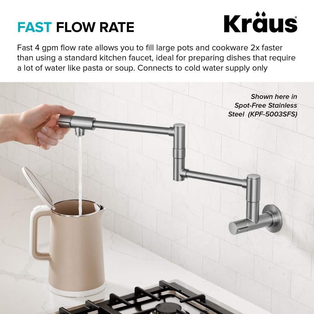 Bolden Wall Mount Pot Filler Kitchen Faucet with Retractable Arm in Spot-Free Antique Champagne Bronze